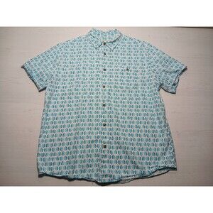 Men's Oliver And Burke Blue/Teal Leaf Hawaiian Style Button Up Shirt Size L Used